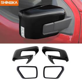Shineka25120295 Shineka Black Rear View Mirror And Rain Eyebrow Cover Trim For Ford F150 2021 22 23 24 25