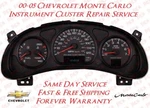 2000-2005 Monte Carlo Instrument Cluster Mail-in Repair Service Chevrolet Gauges. Fixed Price $99.99.
